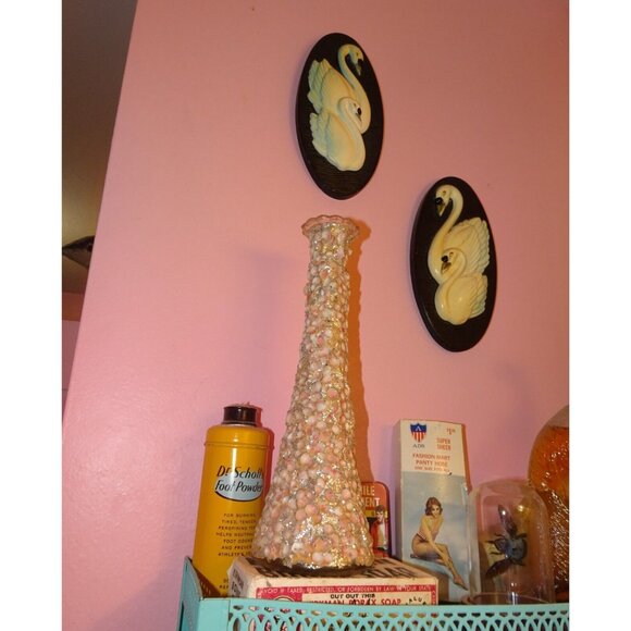 Vintage Florida Souvenir Tiny Shells Encrusted Covered Flower Glass Vase glitter - Picture 9 of 14